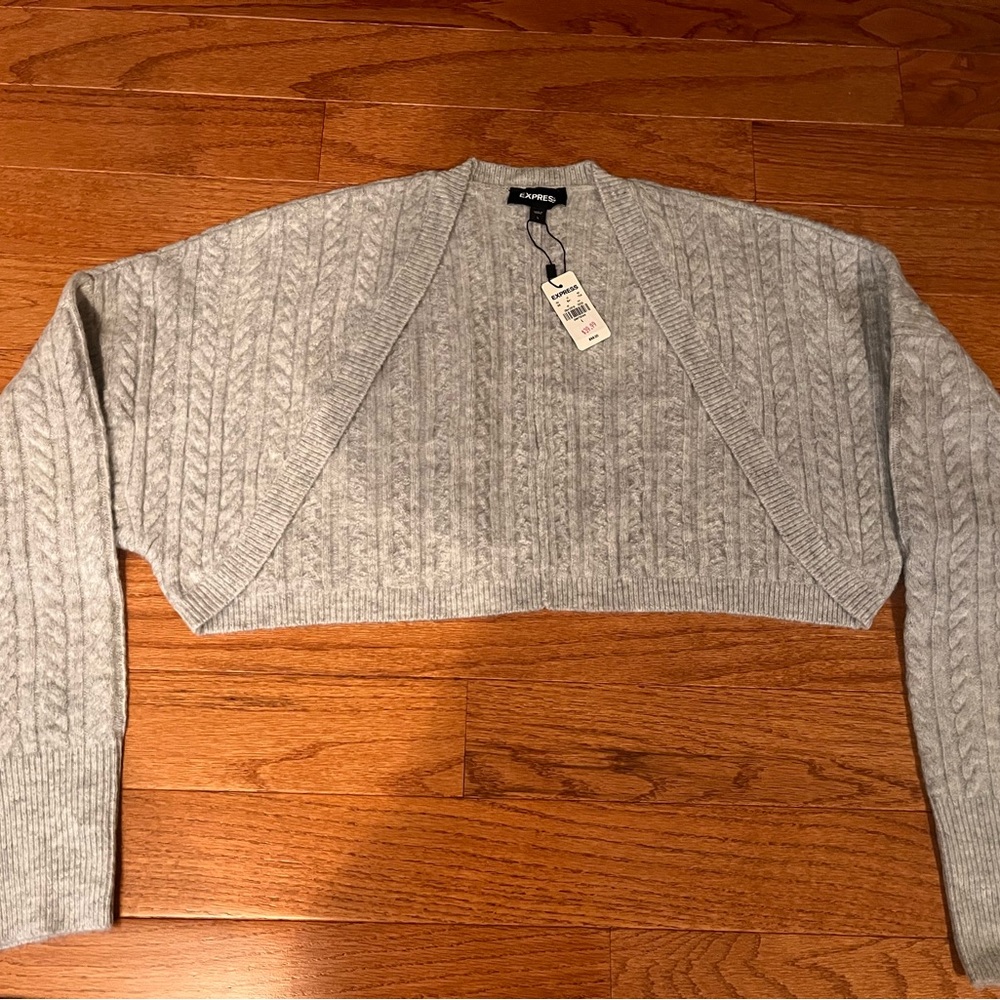 Express Light Gray Cable Knit Cardigan